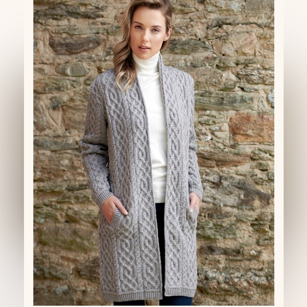 Aran Cable Knit Sweater 100% Merino Wool